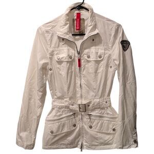 VTG RARE Bogner Fire + Ice Women's Sz 4 White Lightweight Zip Up Jacket w/ Belt